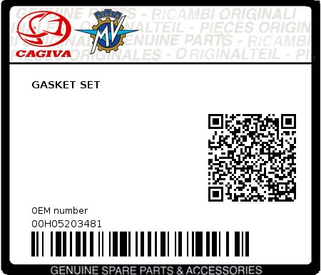 Product image: Cagiva - 00H05203481 - GASKET SET  0