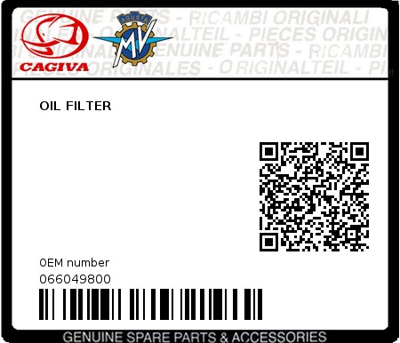 Product image: Cagiva - 066049800 - OIL FILTER  0