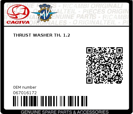 Product image: Cagiva - 067016172 - THRUST WASHER TH. 1.2  0