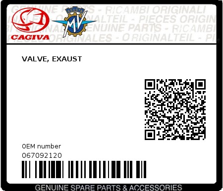 Product image: Cagiva - 067092120 - VALVE, EXAUST  0