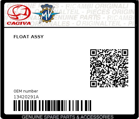 Product image: Cagiva - 13420291A - FLOAT ASSY 