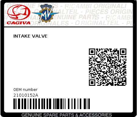 Product image: Cagiva - 21010152A - INTAKE VALVE  0