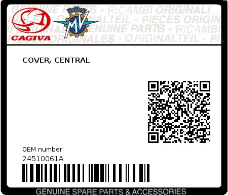 Product image: Cagiva - 24510061A - COVER, CENTRAL  0