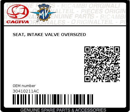 Product image: Cagiva - 30410211AC - SEAT, INTAKE VALVE OVERSIZED  0