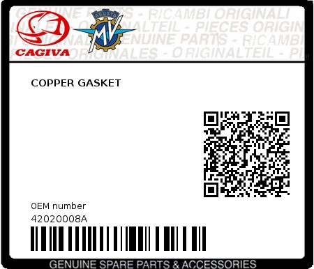 Product image: Cagiva - 42020008A - COPPER GASKET  0