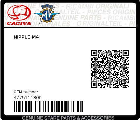 Product image: Cagiva - 4775111800 - NIPPLE M4  0