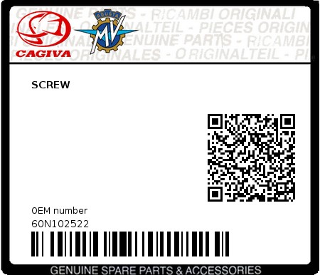 Product image: Cagiva - 60N102522 - SCREW  0