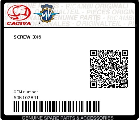 Product image: Cagiva - 60N102841 - SCREW 3X6  0