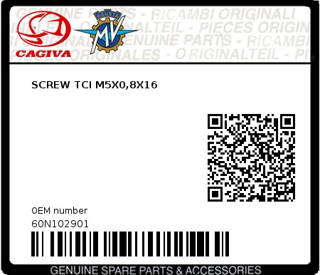 Product image: Cagiva - 60N102901 - SCREW TCI M5X0,8X16 