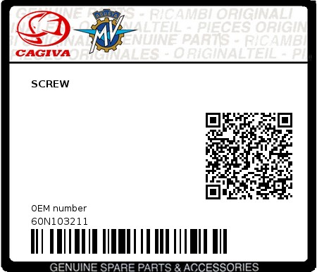 Product image: Cagiva - 60N103211 - SCREW  0
