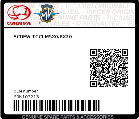 Product image: Cagiva - 60N103213 - SCREW TCCI M5X0.8X20  0