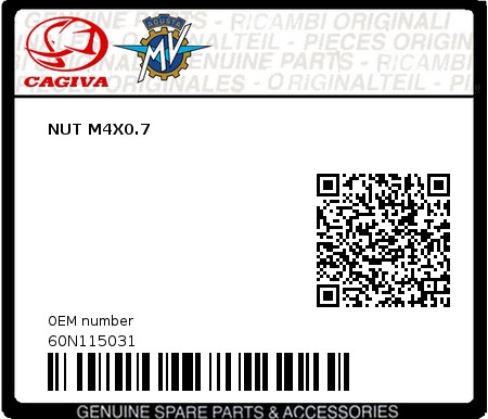 Product image: Cagiva - 60N115031 - NUT M4X0.7  0