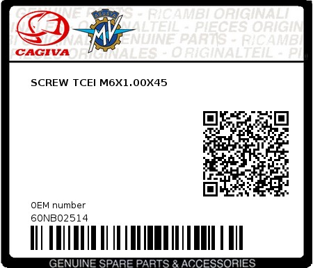 Product image: Cagiva - 60NB02514 - SCREW TCEI M6X1.00X45 