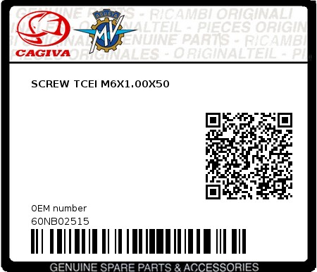 Product image: Cagiva - 60NB02515 - SCREW TCEI M6X1.00X50  0