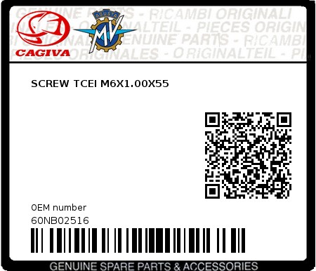 Product image: Cagiva - 60NB02516 - SCREW TCEI M6X1.00X55 