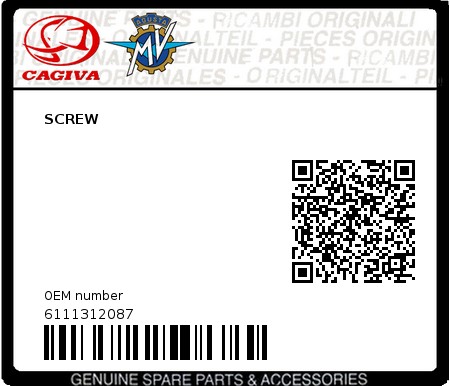 Product image: Cagiva - 6111312087 - SCREW  0