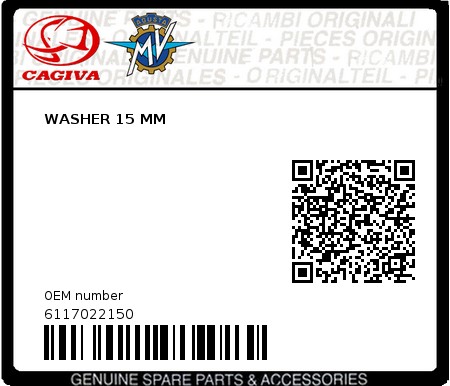 Product image: Cagiva - 6117022150 - WASHER 15 MM  0