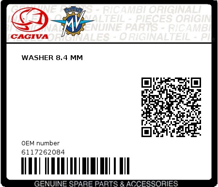 Product image: Cagiva - 6117262084 - WASHER 8.4 MM  0