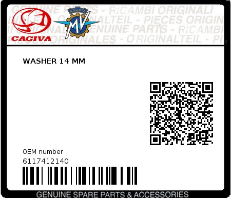 Product image: Cagiva - 6117412140 - WASHER 14 MM  0