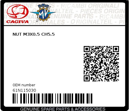 Product image: Cagiva - 61N115030 - NUT M3X0.5 CH5.5 