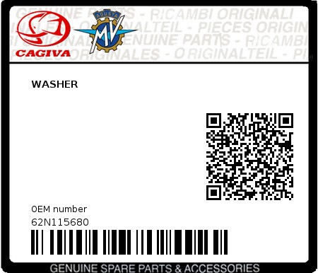 Product image: Cagiva - 62N115680 - WASHER 