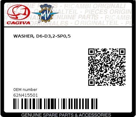 Product image: Cagiva - 62N415501 - WASHER, D6-D3,2-SP0,5 