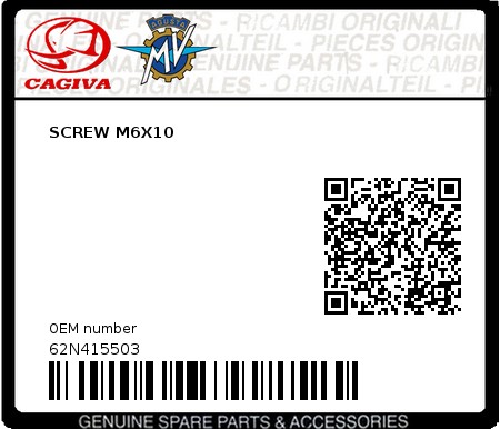 Product image: Cagiva - 62N415503 - SCREW M6X10  0