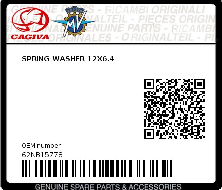 Product image: Cagiva - 62NB15778 - SPRING WASHER 12X6.4 