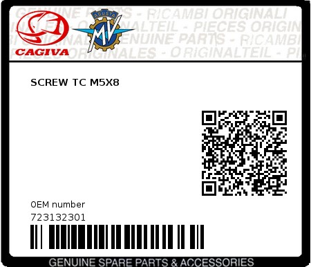 Product image: Cagiva - 723132301 - SCREW TC M5X8 