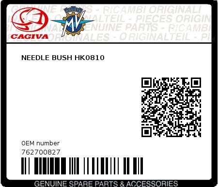 Product image: Cagiva - 762700827 - NEEDLE BUSH HK0810 