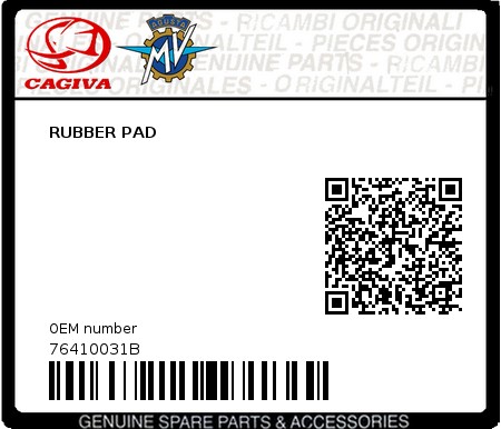 Product image: Cagiva - 76410031B - RUBBER PAD 