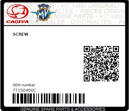 Product image: Cagiva - 77150400C - SCREW  0