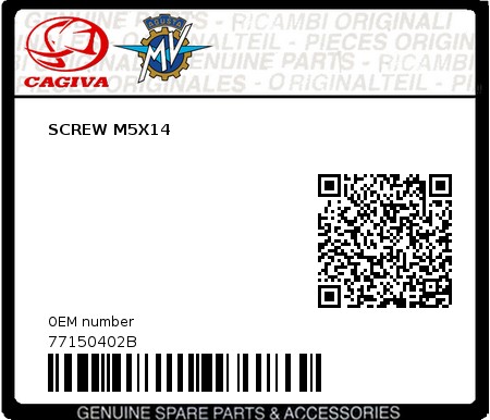 Product image: Cagiva - 77150402B - SCREW M5X14  0