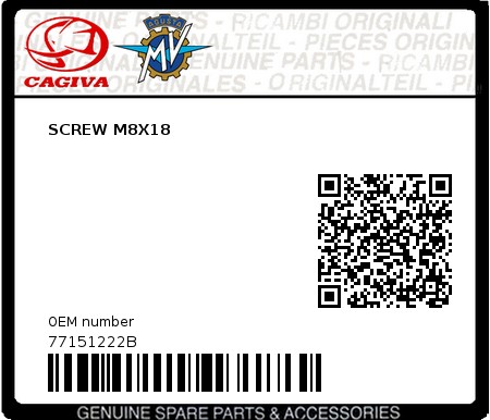 Product image: Cagiva - 77151222B - SCREW M8X18  0