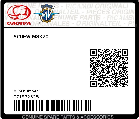 Product image: Cagiva - 77157232B - SCREW M8X20 