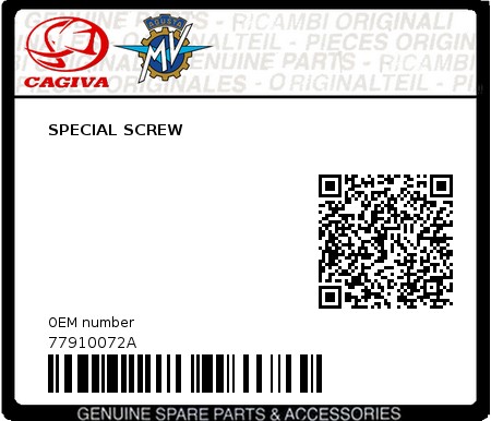 Product image: Cagiva - 77910072A - SPECIAL SCREW  0