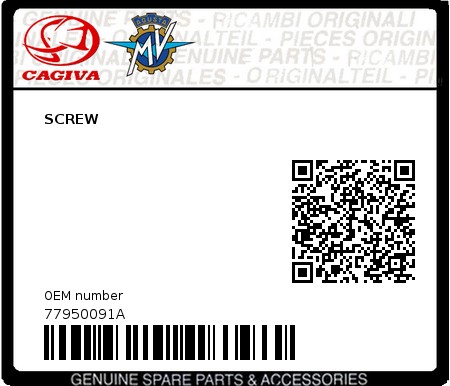 Product image: Cagiva - 77950091A - SCREW  0