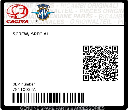 Product image: Cagiva - 78110032A - SCREW, SPECIAL  0