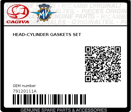 Product image: Cagiva - 79120111A - HEAD-CYLINDER GASKETS SET 