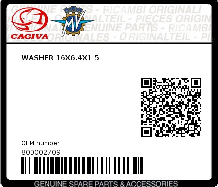 Product image: Cagiva - 800002709 - WASHER 16X6.4X1.5  0