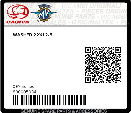 Product image: Cagiva - 800005934 - WASHER 22X12.5 