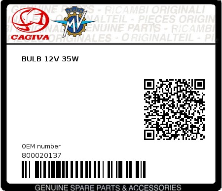 Product image: Cagiva - 800020137 - BULB 12V 35W 