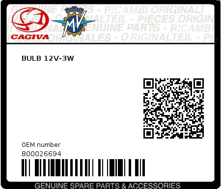 Product image: Cagiva - 800026694 - BULB 12V-3W  0