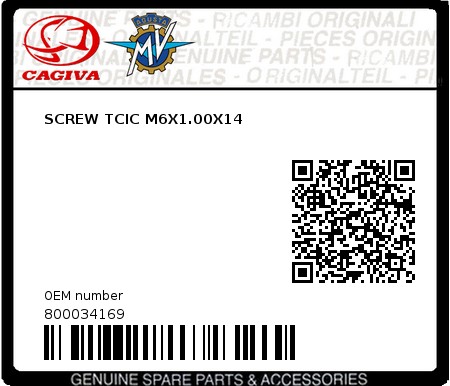 Product image: Cagiva - 800034169 - SCREW TCIC M6X1.00X14  0