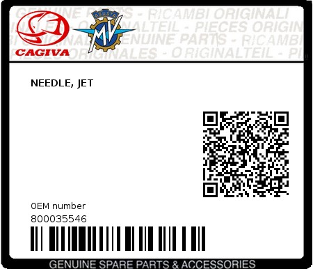 Product image: Cagiva - 800035546 - NEEDLE, JET  0