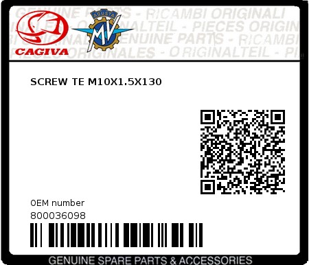 Product image: Cagiva - 800036098 - SCREW TE M10X1.5X130  0