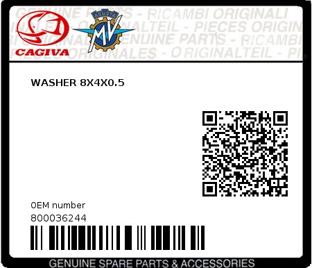 Product image: Cagiva - 800036244 - WASHER 8X4X0.5 