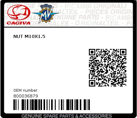 Product image: Cagiva - 800036879 - NUT M10X1.5  0