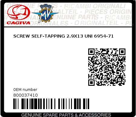Product image: Cagiva - 800037410 - SCREW SELF-TAPPING 2.9X13 UNI 6954-71  0