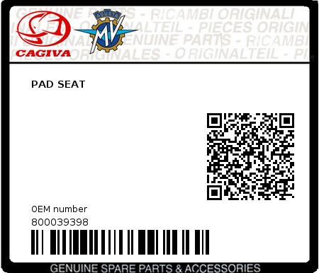 Product image: Cagiva - 800039398 - PAD SEAT  0